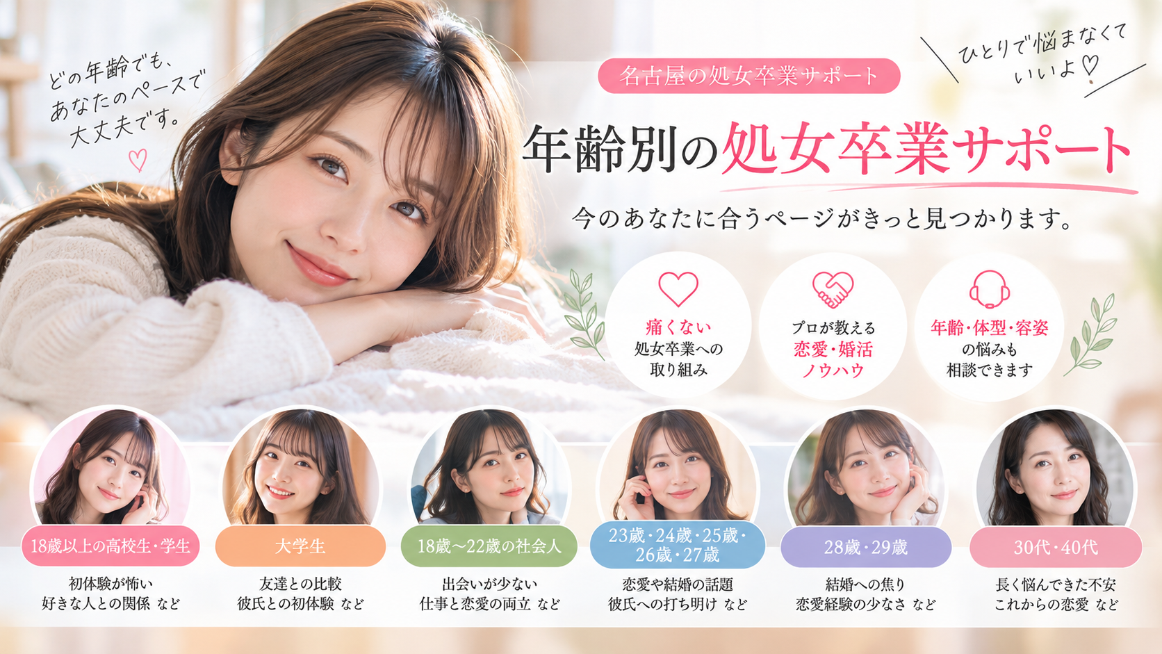 年齢別の処女卒業サポート｜18歳・20代・30代・40代の悩み｜